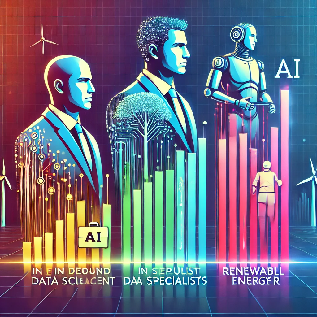 Profissões em ascensão com IA até 2030, gráfico representativo